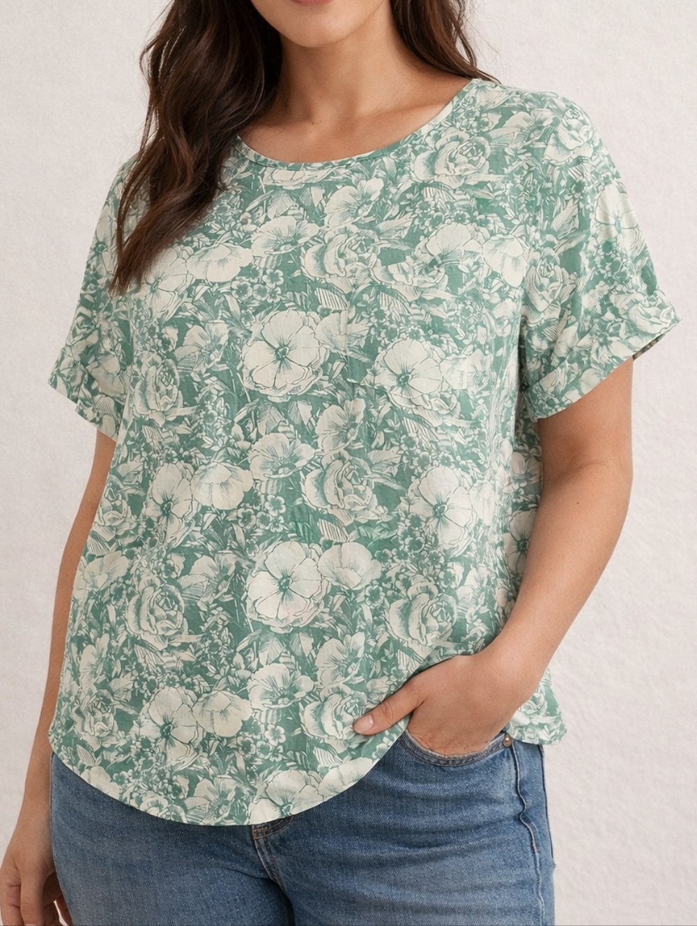 Lauren Conrad Floral Short-Sleeve Tee - Sage Green